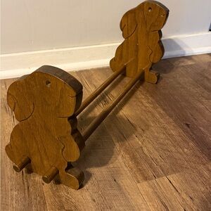 Adjustable Wood Bunny Rabbit Book Rack Sliding Ends 18" Rods Nursery Vintage MCM